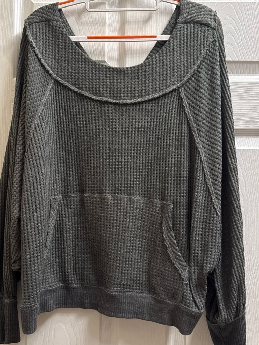 We The Free Off-the-Shoulder Waffle Knit Sweater in Gray